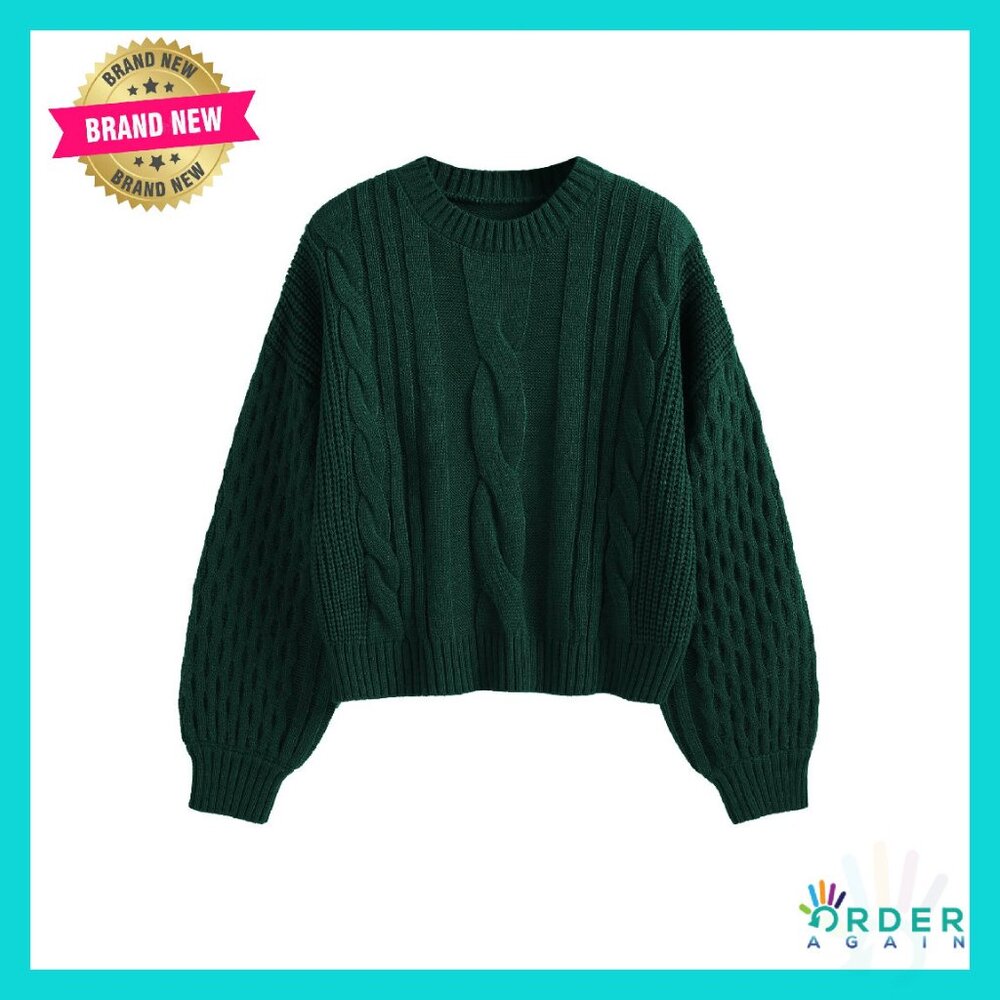 Cable Knit Pullover Sweater Oversized Lantern Sle… - image 1